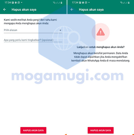 Nonaktifkan akun WhatsApp