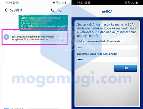 SMS Verifikasi Berhasil mBCA