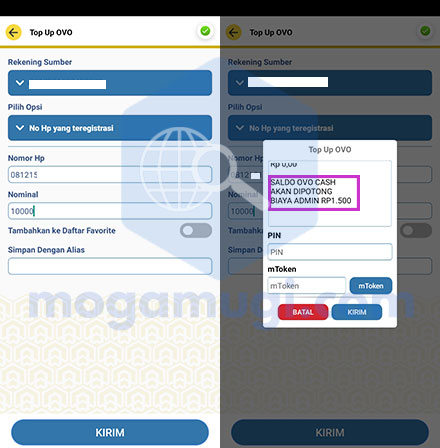 Isi Nominal dan mToken
