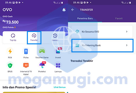 Pilih menu Transfer ke rekening bank