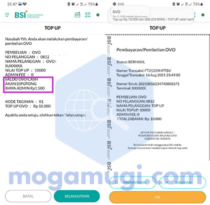 Biaya Top Up OVO di BSI Mobile