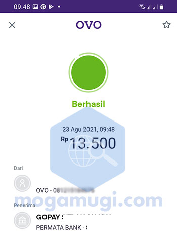 Top up GoPay pakai OVO berhasil