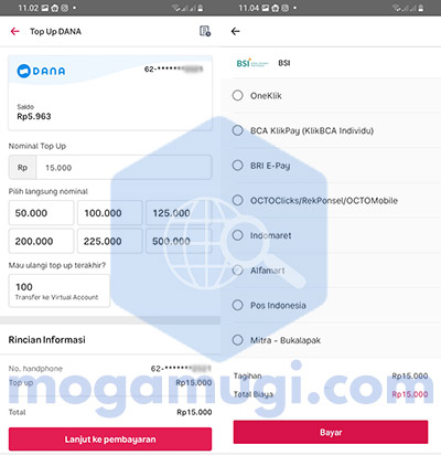 Masukan Nominal top Up lalu Bayar