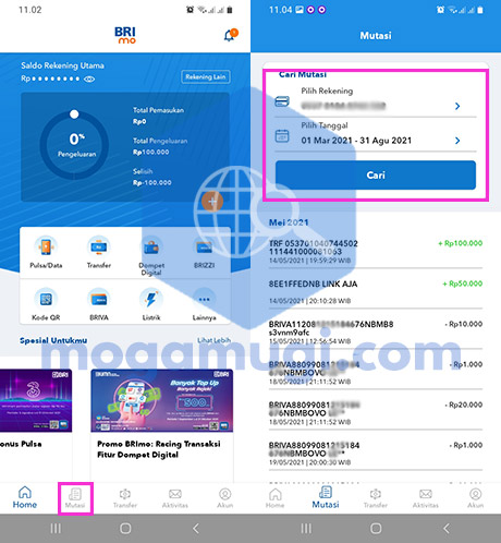 Riwayat Transaksi BRI di BRImo