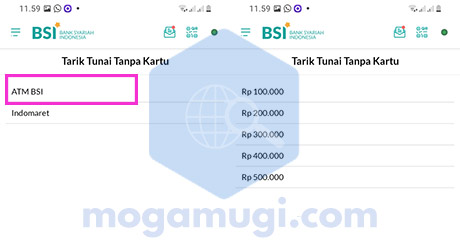 Pilih ATM BSI dan Nominal