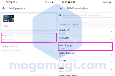 Pilih DAN top up