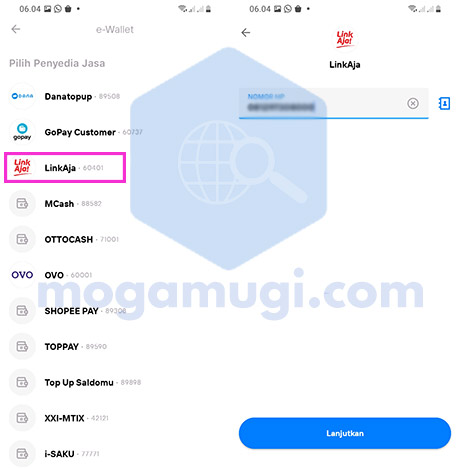Pilih Linkaja Input No HP