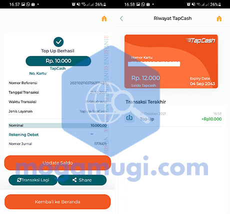 Update Saldo Tapcash BNI Lewat HP